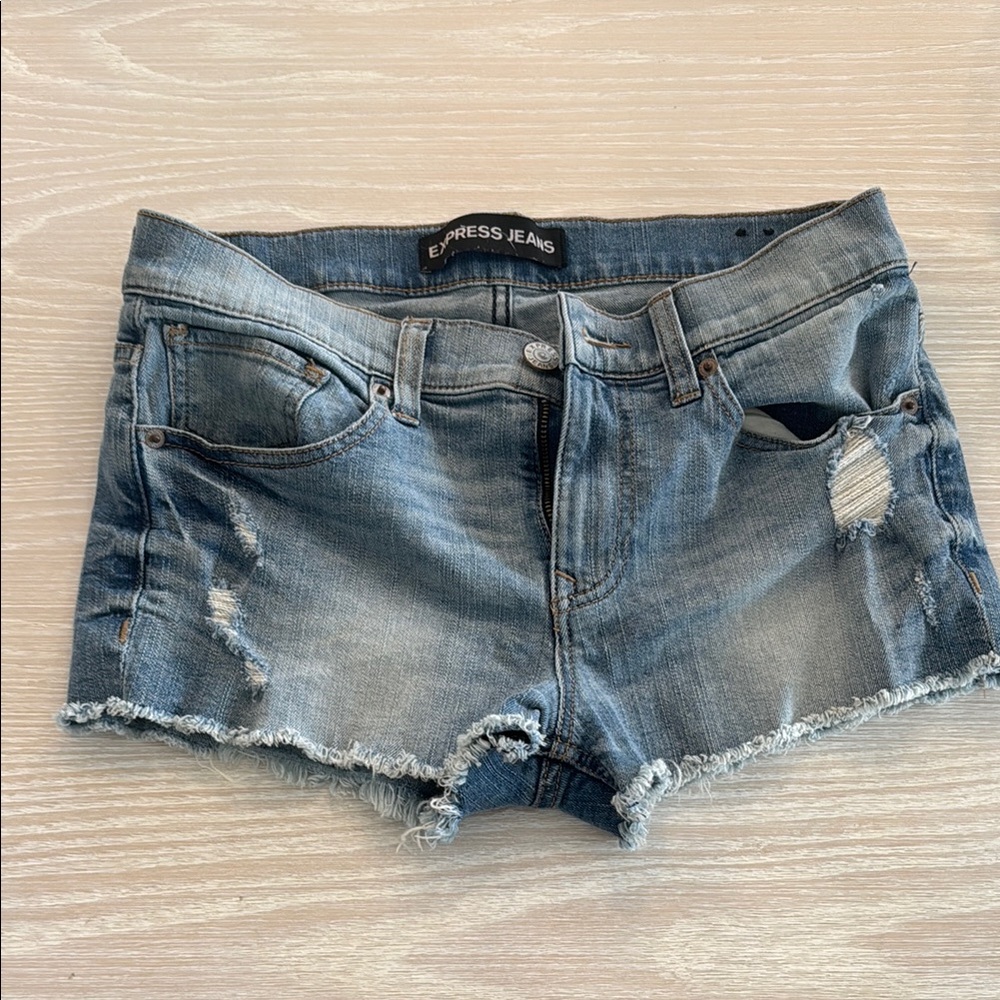 Express Blue Jean Shorts Distressed Cut-Off Style